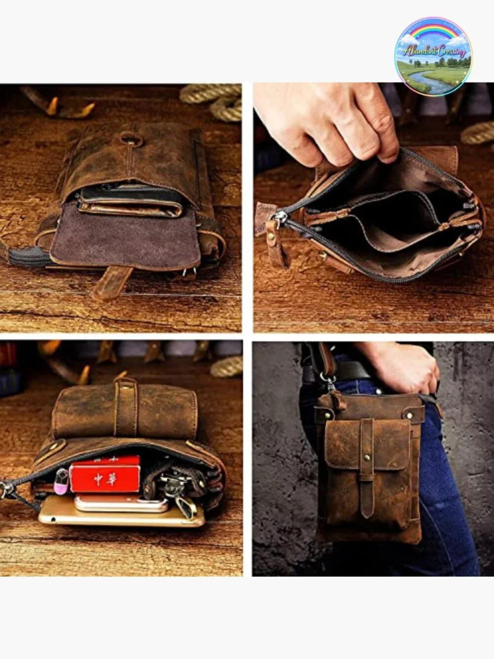 Genuine Leather Messenger Crossbody Waist Fanny Pack Bag